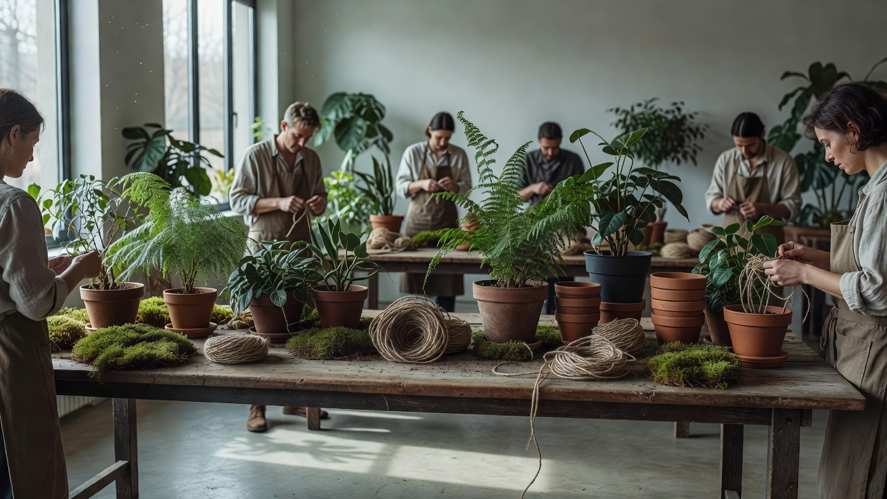 植物ワークショップの作業台